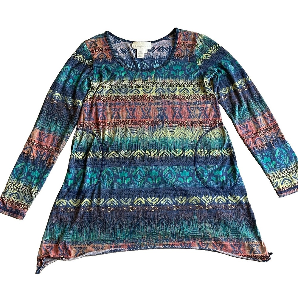 The Territory Ahead Tunic Top M Tribal Shark‎ Bite Hem Pockets Lightweight USA